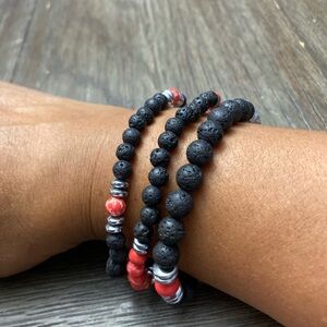 Invicta Jewelry Men's Set of 3 White 
Lava Bead & Genuine Stone  Bracelets